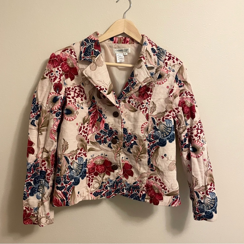 Coldwater Creek - Floral Jacket - Red, Blue, Cream - Size PL
